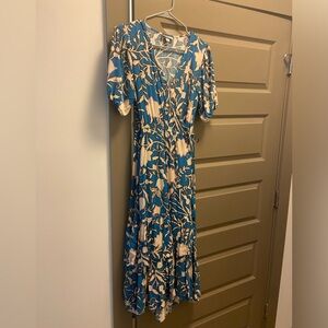 Midi Knox Rose Blue Floral Wrap Dress - Never Worn!